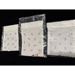 Lot of 3 New VTG White Floral Embroidery Drawstring Gift Bag Jewelry Storage